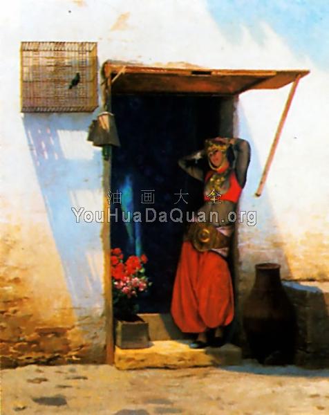 Woman of Cairo at her Door - 让·莱昂·杰罗姆